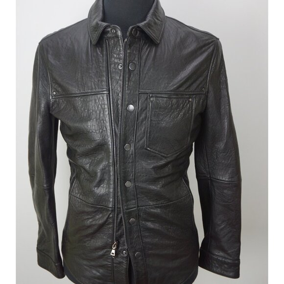 John Varvatos Other - John Varvatos Black Snap/Zip Shirt Lamb Leather Jacket Coat Sz 44 NEW